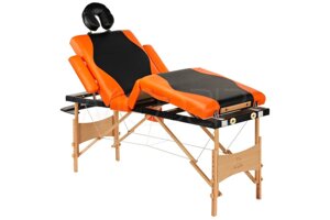 Массажный стол складной 4-секционный деревянный RS BodyFit черно-оранжевый