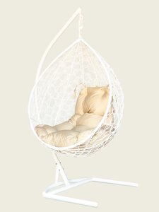 Подвесное кресло-кокон Liverpool белый кокон + бежевая подушка