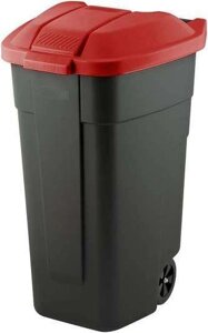 Контейнер для мусора на колёсах с цветной крышкой Segretation Bin 110L, чёрный/красный.