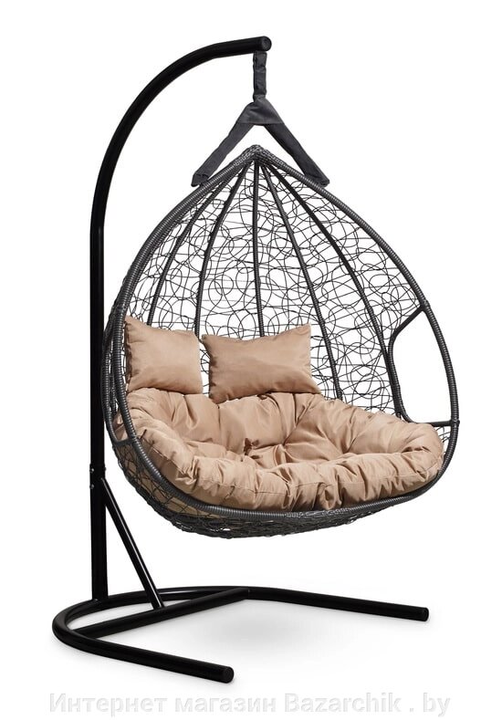 Подвесное двухместное кресло-кокон FISHT черный кокон+бежевая подушка от компании Интернет магазин Bazarchik . by - фото 1