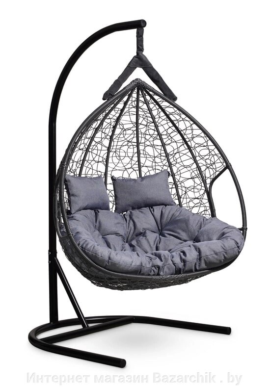 Подвесное двухместное кресло-кокон FISHT черный кокон+серая подушка от компании Интернет магазин Bazarchik . by - фото 1
