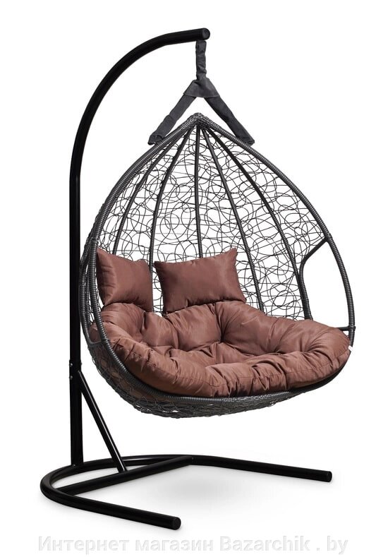 Подвесное двухместное кресло-кокон FISHT черный кокон+шоколадная подушка от компании Интернет магазин Bazarchik . by - фото 1