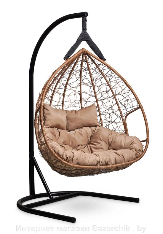 Подвесное двухместное кресло-кокон FISHT шоколадный кокон+бежевая подушка от компании Интернет магазин Bazarchik . by - фото 1