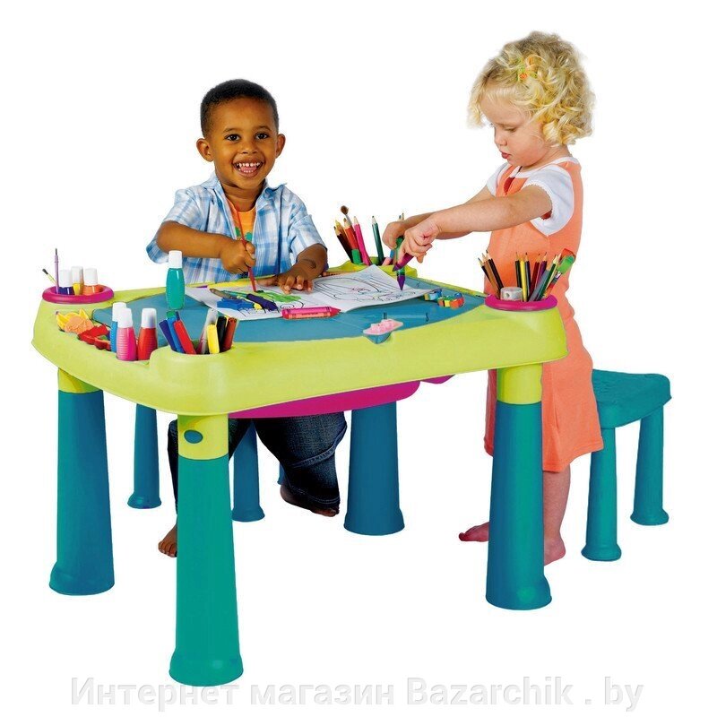 Стол Creative Play Table + 2 стула, бирюза/зеленый/красный от компании Интернет магазин Bazarchik . by - фото 1