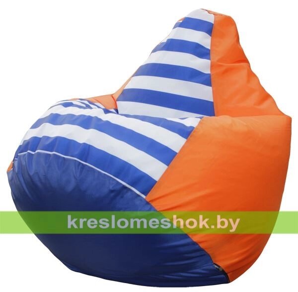 Кресло мешок Груша Макси Дачное (основа оранжевая, вставка синяя и полосатая) от компании Интернет-магазин "Kreslomeshok" - фото 1
