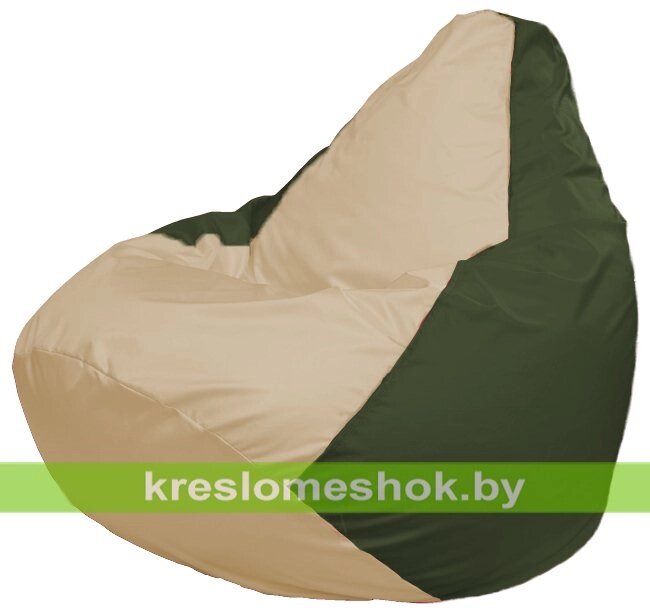 Кресло-мешок Груша Макси Г2.1-135 (основа оливковая тёмная, вставка бежевая) от компании Интернет-магазин "Kreslomeshok" - фото 1