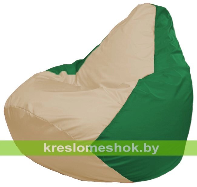 Кресло-мешок Груша Макси Г2.1-147 (основа зелёная, вставка бежевая) от компании Интернет-магазин "Kreslomeshok" - фото 1