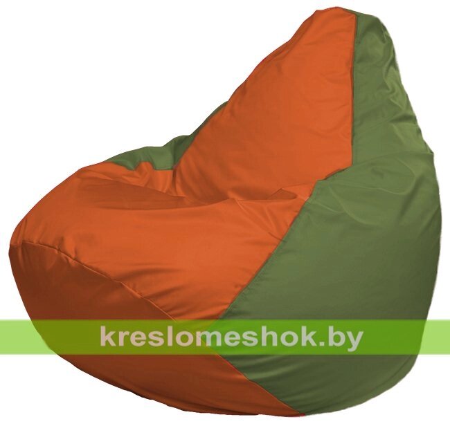 Кресло-мешок Груша Макси Г2.1-216 (основа оливковая, вставка оранжевая) от компании Интернет-магазин "Kreslomeshok" - фото 1