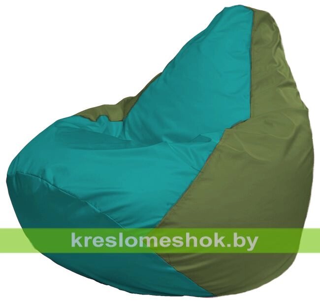 Кресло-мешок Груша Макси Г2.1-297 (основа оливковая, вставка бирюзовая) от компании Интернет-магазин "Kreslomeshok" - фото 1