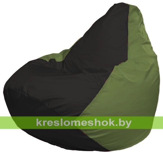 Кресло-мешок Груша Макси Г2.1-399 (основа оливковая, вставка чёрная) от компании Интернет-магазин "Kreslomeshok" - фото 1