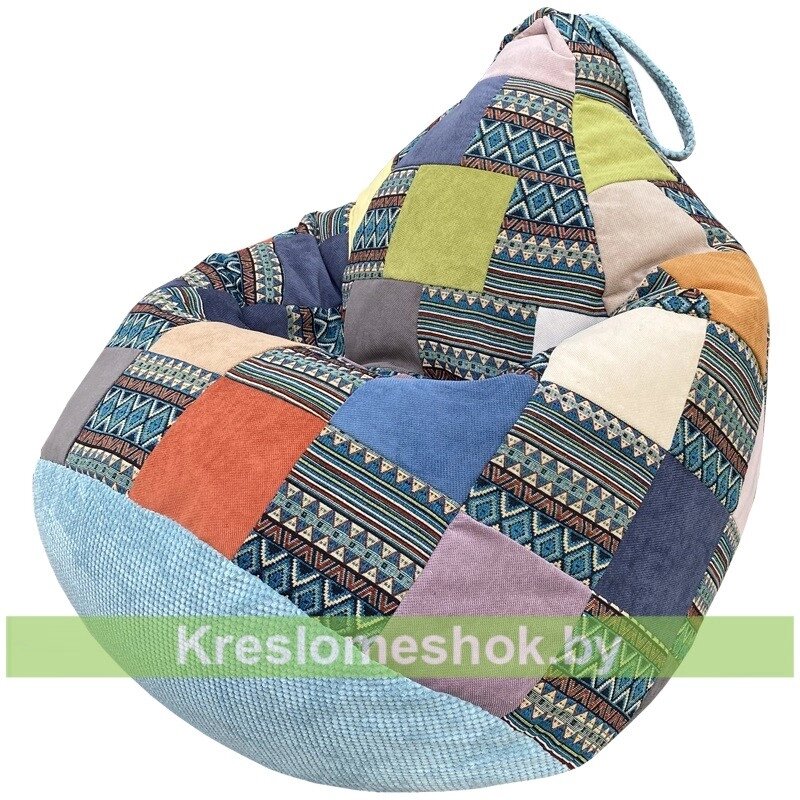 Кресло-мешок Груша Пэчворк (голубой) от компании Интернет-магазин "Kreslomeshok" - фото 1