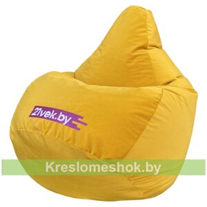 Кресло-мешок Груша Жёлтый велюр с вышивкой