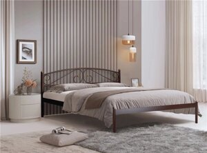 Кровать двуспальная Флоренция (140х200/металлическое основание / Коричневый бархат)