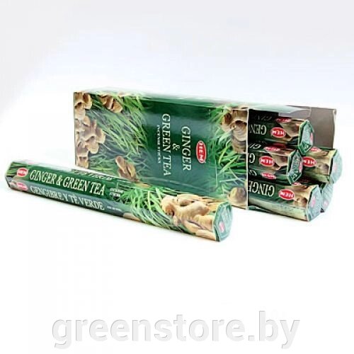 Благовония HEM Имбирь и зелёный чай (ginger green tea), 20 палочек от компании Зеленый магазин Минск - фото 1