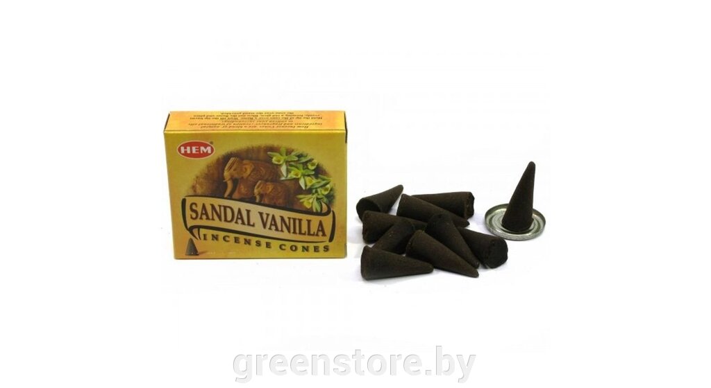 Благовония HEM Sandal Vanilla (Сандал Ваниль), 10 конусов от компании Зеленый магазин Минск - фото 1