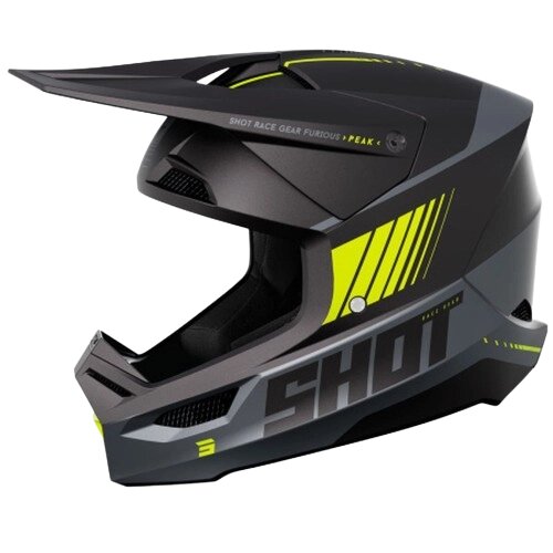 Шлем кроссовый SHOT FURIOS PEAK черный/серый/Hi-Vis желтый матовый от компании Интернет-магазин агро-мото-вело-техники - фото 1