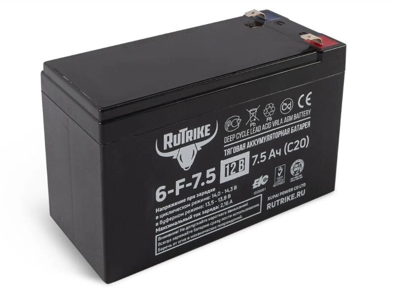 Тяговый аккумулятор RuTrike 6-F-7,5 (12V7,5A/H C20) от компании Интернет-магазин агро-мото-вело-техники - фото 1
