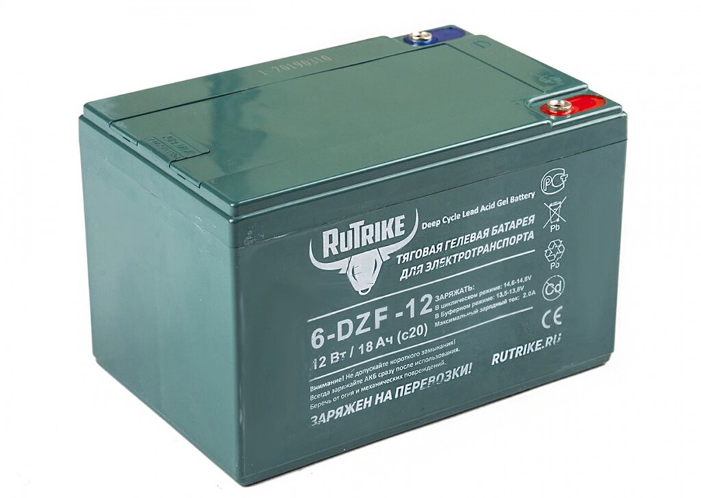 Тяговый гелевый аккумулятор RuTrike 6-DZF-12 (12V12A/H C2) от компании Интернет-магазин агро-мото-вело-техники - фото 1