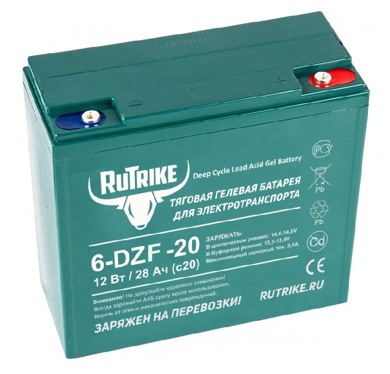 Тяговый гелевый аккумулятор RuTrike 6-DZF-20 (12V20A/H C2) от компании Интернет-магазин агро-мото-вело-техники - фото 1