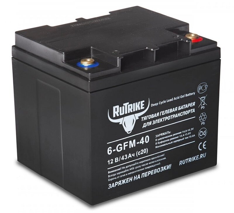 Тяговый гелевый аккумулятор RuTrike 6-GFM-40 (12V43A/H C20) от компании Интернет-магазин агро-мото-вело-техники - фото 1