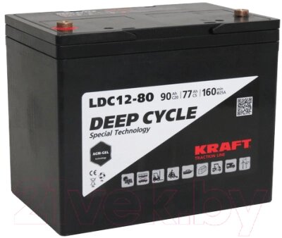 Аккумулятор лодочный KrafT 12V-90Ah C20 L тяговая / LDC12-80 от компании Бесплатная доставка по Беларуси - фото 1