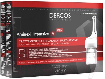 Ампулы для волос Vichy Dercos Aminexil Intensive 5 против выпадения для мужчин от компании Бесплатная доставка по Беларуси - фото 1