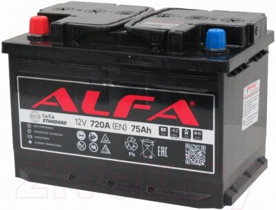 Автомобильный аккумулятор ALFA battery Standart L 720A / 6CT-75L от компании Бесплатная доставка по Беларуси - фото 1