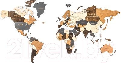 Декор настенный Woodary Карта мира L / 3255 от компании Бесплатная доставка по Беларуси - фото 1