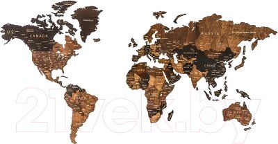 Декор настенный Woodary Карта мира на английском языке L / 3199 от компании Бесплатная доставка по Беларуси - фото 1