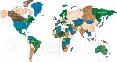 Декор настенный Woodary Карта мира на английском языке XL / 3191 от компании Бесплатная доставка по Беларуси - фото 1