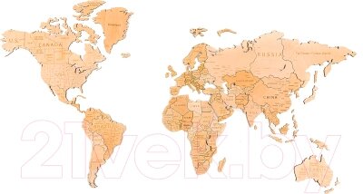 Декор настенный Woodary Карта мира на английском языке XXL / 3198 от компании Бесплатная доставка по Беларуси - фото 1