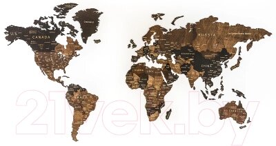 Декор настенный Woodary Карта мира на английском языке XXL / 3201 от компании Бесплатная доставка по Беларуси - фото 1