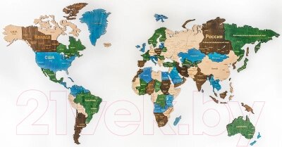 Декор настенный Woodary Карта мира XXL / 3141 от компании Бесплатная доставка по Беларуси - фото 1