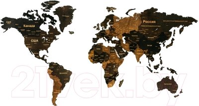 Декор настенный Woodary Карта мира XXL / 3150 от компании Бесплатная доставка по Беларуси - фото 1