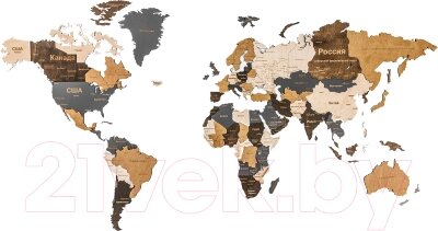 Декор настенный Woodary Карта мира XXL / 3257 от компании Бесплатная доставка по Беларуси - фото 1