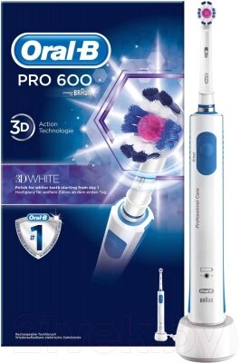 Электрическая зубная щетка Oral-B Pro 600 3D White от компании Бесплатная доставка по Беларуси - фото 1