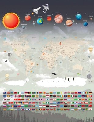 Фотообои листовые Citydecor Карта мира флаги и планеты 2 от компании Бесплатная доставка по Беларуси - фото 1