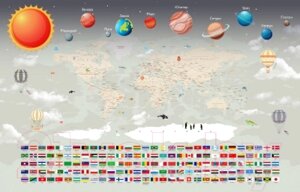 Фотообои листовые Citydecor Карта мира флаги и планеты