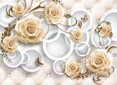 Фотообои листовые Vimala 3D Бежевые розы и круги от компании Бесплатная доставка по Беларуси - фото 1