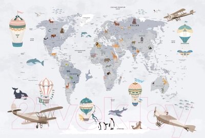 Фотообои листовые Vimala Карта мира белая от компании Бесплатная доставка по Беларуси - фото 1