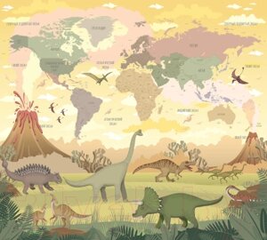Фотообои листовые Vimala Карта мира динозавры