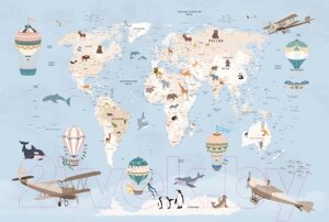 Фотообои листовые Vimala Карта мира голубая
