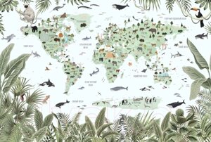 Фотообои листовые Vimala Карта мира животных 2