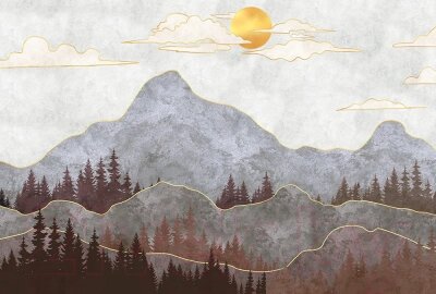 Фотообои листовые Vimala Рисованные горы коричневые от компании Бесплатная доставка по Беларуси - фото 1