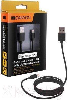 Кабель Canyon USB-Lightning MFI MFI-1 / CNS-MFICAB01B от компании Бесплатная доставка по Беларуси - фото 1