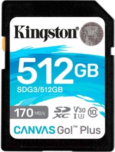 Карта памяти kingston canvas go plus SDXC 170R C10 UHS-I U3 V30 512GB (SDG3/512GB)