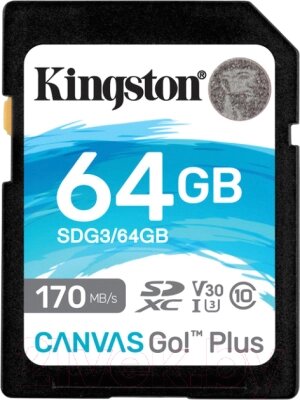 Карта памяти Kingston Canvas Go Plus SDXC (Class10) 64Gb (SDG3/64GB) от компании Бесплатная доставка по Беларуси - фото 1