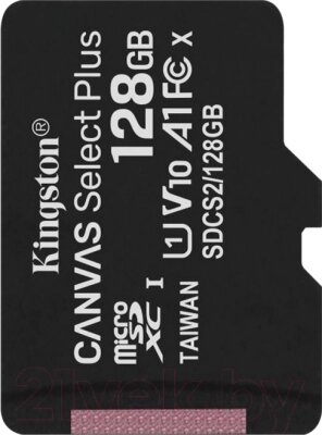 Карта памяти Kingston Canvas Select Plus microSDXC 128GB (SDCS2/128GBSP) от компании Бесплатная доставка по Беларуси - фото 1