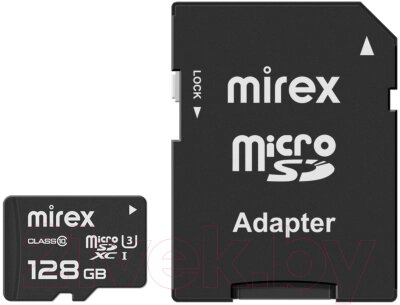 Карта памяти Mirex microSDXC UHS-I U3 Class 10 128GB + адаптер (13613-AD3UH128) от компании Бесплатная доставка по Беларуси - фото 1