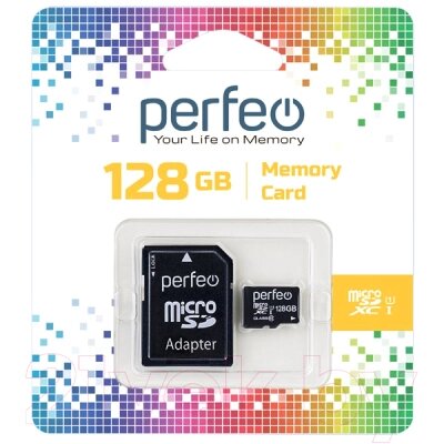 Карта памяти Perfeo MicroSDXC 128GB (Class 10) + адаптер / PF128GMCSX10U1A от компании Бесплатная доставка по Беларуси - фото 1